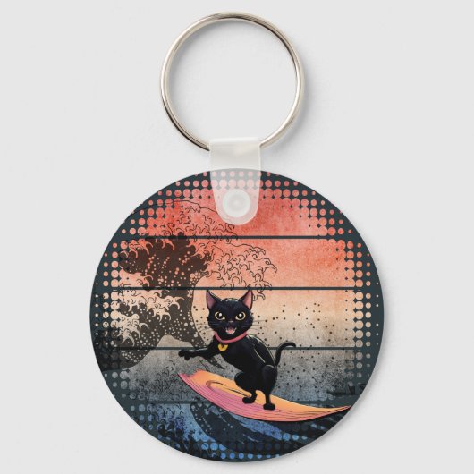 Sunset Wave-Riding Cat Sleutelhanger (Voorkant)