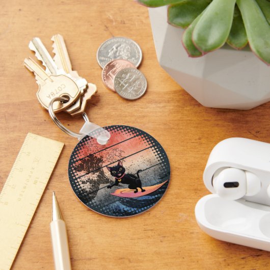 Sunset Wave-Riding Cat Sleutelhanger (Bureau)