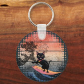 Sunset Wave-Riding Cat Sleutelhanger (Voorkant)