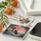Sunset Wave-Riding Cat Sleutelhanger (Voorkant Rechts)