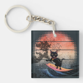 Sunset Wave-Riding Cat Sleutelhanger