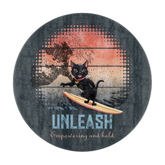 Sunset Wave-Riding Cat Snijplank (Voorkant)