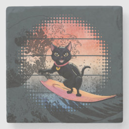 Sunset Wave-Riding Cat Stenen Onderzetter