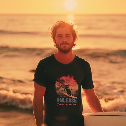 Sunset Wave-Riding Cat T-shirt