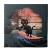 Sunset Wave-Riding Cat Tegeltje (Voorkant)