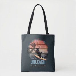 Sunset Wave-Riding Cat Tote Bag