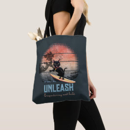 Sunset Wave-Riding Cat Tote Bag