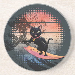 Sunset Wave-Riding Cat Zandsteen Onderzetter