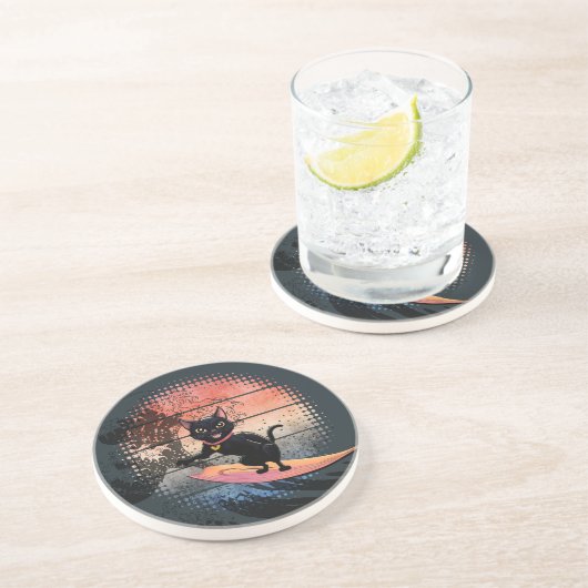 Sunset Wave-Riding Cat Zandsteen Onderzetter (Zijkant)