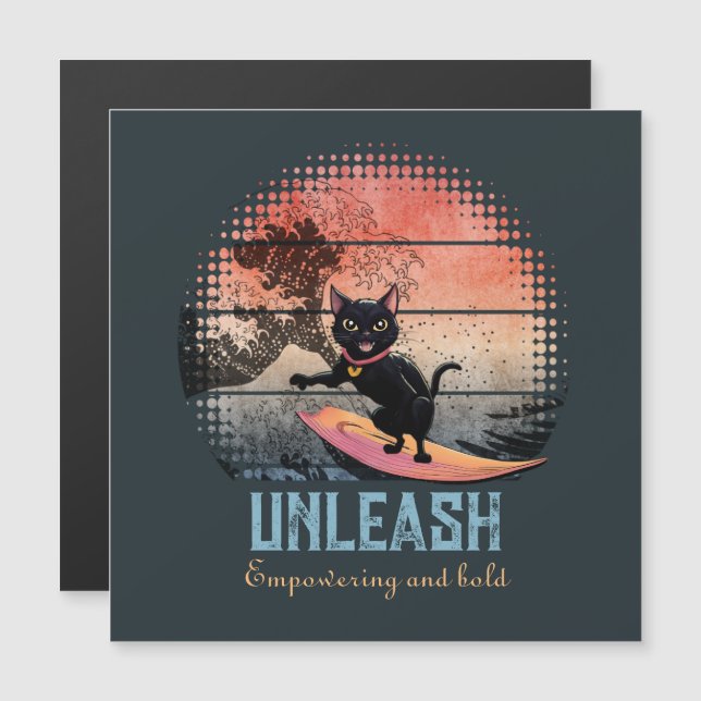 Sunset Wave-Riding Kat magnetische kaart (Voorkant / Achterkant)