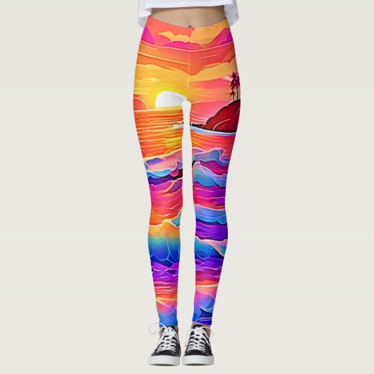 Sunset Waves: levendige kustdroom Leggings (Voorkant)