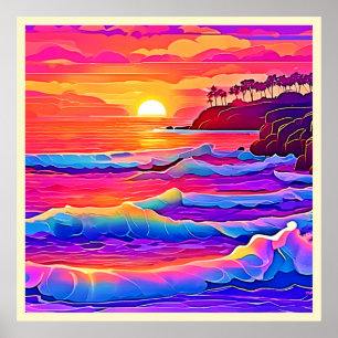 Sunset Waves: levendige kustdroom Poster