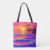 Sunset Waves: levendige kustdroom Tote Bag (Achterkant)