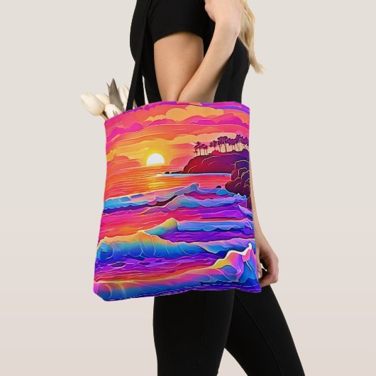 Sunset Waves: levendige kustdroom Tote Bag (Dichtbij)