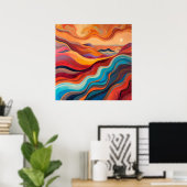 Sunset Waves - Warm Vibrant Abstract Landschap Pai Poster (Thuiskantoor)