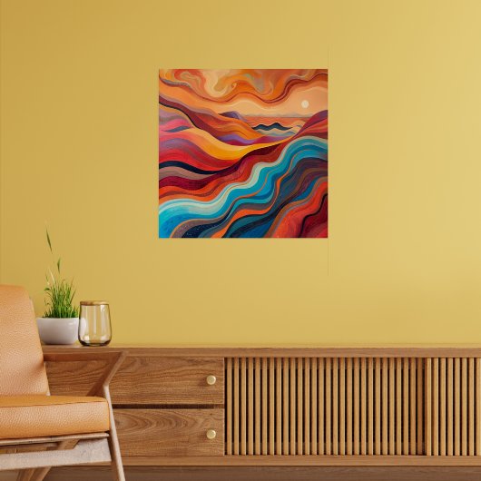 Sunset Waves - Warm Vibrant Abstract Landschap Pai Poster (Woonkamer 2)