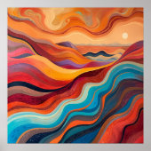 Sunset Waves - Warm Vibrant Abstract Landschap Pai Poster (Voorkant)
