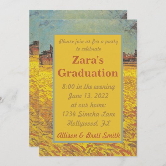 Sunset Wheat Fields Afstuderen Invitation Kaart (Voorkant / Achterkant)