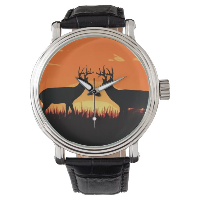 Sunset Whitetail Deer Horloge (Voorkant)