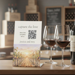 Sunset Wijngaard QR Code Leg de Liefde Vast Trouwe Reclamebord Met Voetstuk