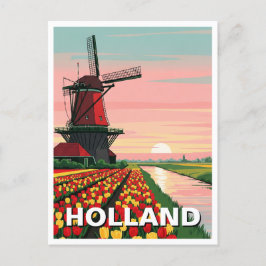 Sunset Windmill Holland Nederland Briefkaart