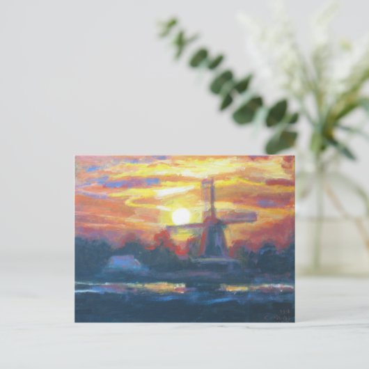 Sunset Windmill Painting Briefkaart (Staand voorkant)