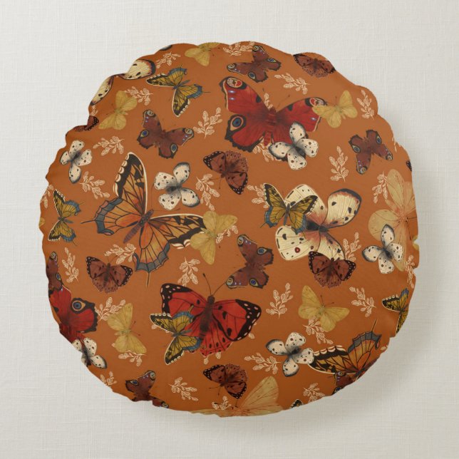 Sunset Wings Orange Butterfly Pattern  Rond Kussen (Voorkant)