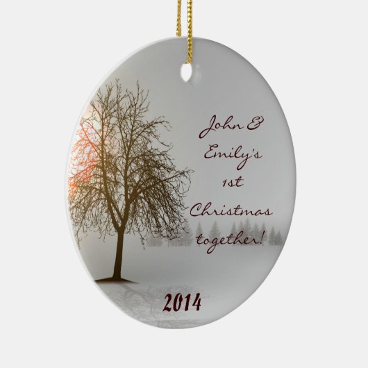 Sunset Winter Tree Bare gepersonaliseerde naam Orn Keramisch Ornament (Rechts)