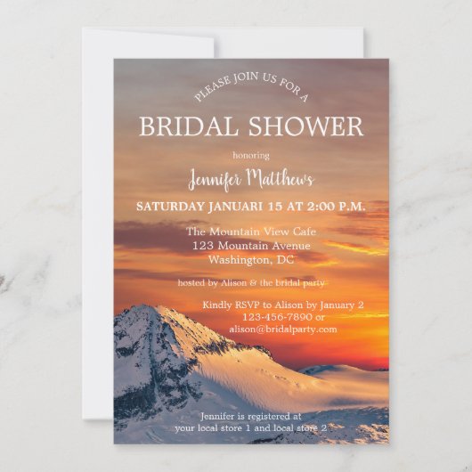 Sunset Winter Wonderland Bridal Shower Invitation Kaart (Voorkant)