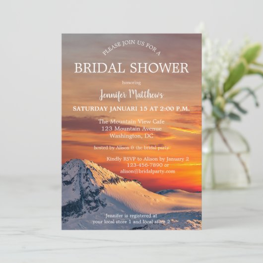 Sunset Winter Wonderland Bridal Shower Invitation Kaart (Staand voorkant)