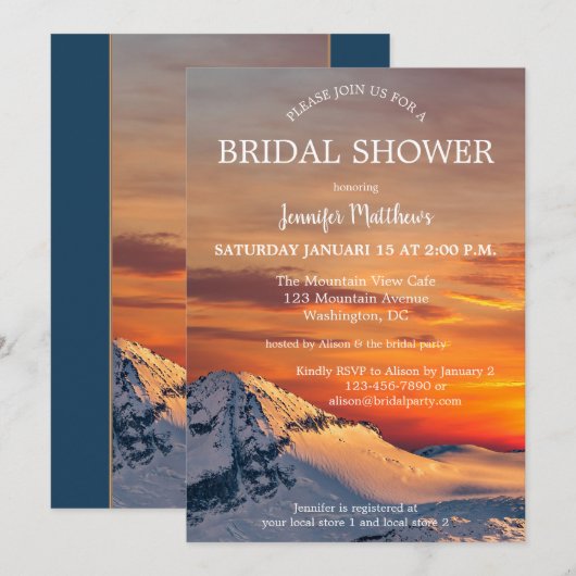 Sunset Winter Wonderland Bridal Shower Invitation Kaart (Voorkant / Achterkant)