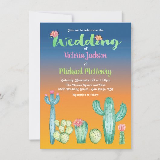 Sunset Woestijn Cactus Bruiloft Uitnodiging (Voorkant)