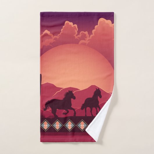 Sunset Woestijn Wilde Running Paarden Bad Handdoek (Handdoek)