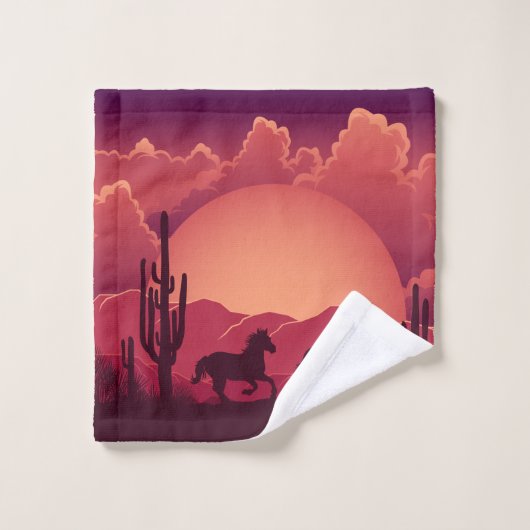 Sunset Woestijn Wilde Running Paarden Bad Handdoek (Wasdoekje)