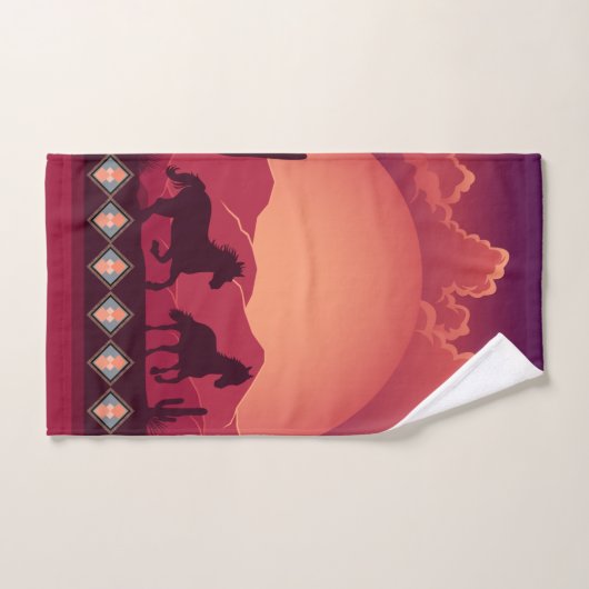 Sunset Woestijn Wilde Running Paarden Bad Handdoek (Handdoek)
