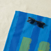 Sunset Yellow Pink Blue Waterverf Stripes Strandlaken (In situ)