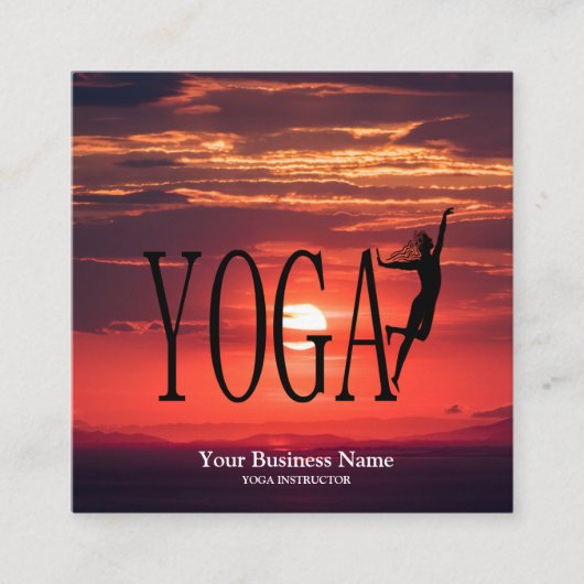 Sunset Yoga Vierkante Visitekaartje (Voorkant)