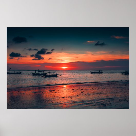 Sunset Zee Boat Shore Poster (Voorkant)