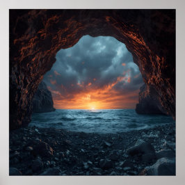 Sunset Zee Cave - Dramatische kustmuurkunst Poster