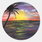 Sunset Zee Ronde Sticker (Voorkant)
