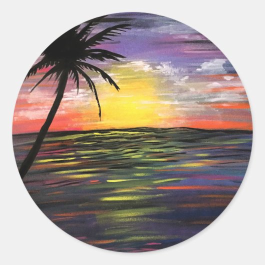 Sunset Zee Ronde Sticker (Voorkant)
