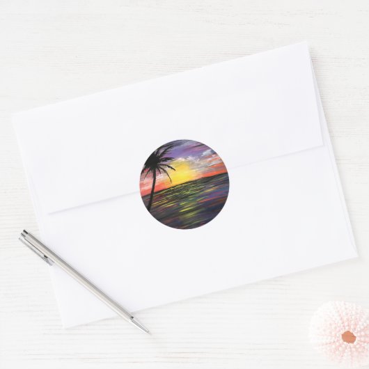 Sunset Zee Ronde Sticker (Envelop)