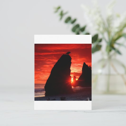 Sunset Zee Stacks Bloed Rood Briefkaart (Staand voorkant)