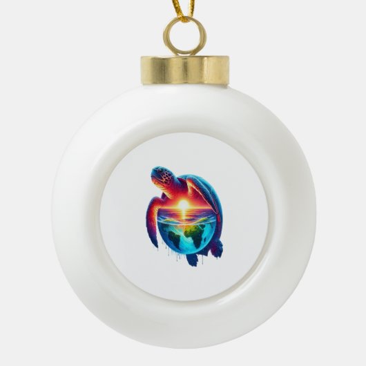 Sunset Zee Turtle Keramische Bal Ornament (Voorkant)
