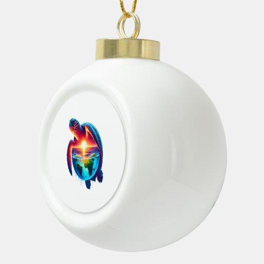 Sunset Zee Turtle Keramische Bal Ornament (Rechts)