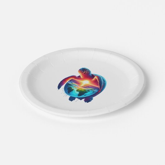 Sunset Zee Turtle Papieren Bordje (Gekanteld)