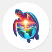 Sunset Zee Turtle Ronde Sticker (Voorkant)