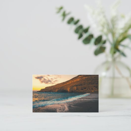 Sunset Zee Wave Sandy Beach Rock Visitekaartje (Staand voorkant)
