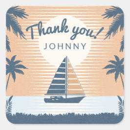 Sunset zeilboot dank u vierkante sticker