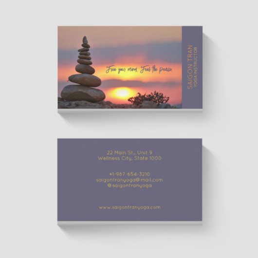 Sunset Zen Stones Yoga Instructor Dark Blue Visitekaartje